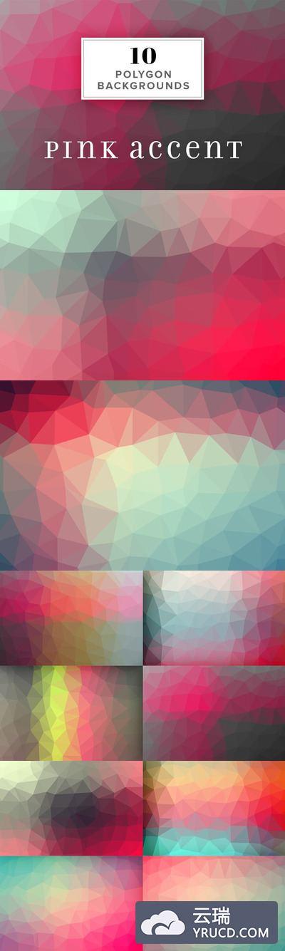 10个多边形背景纹理素材 10 Polygon Backgrounds - Pink Accent