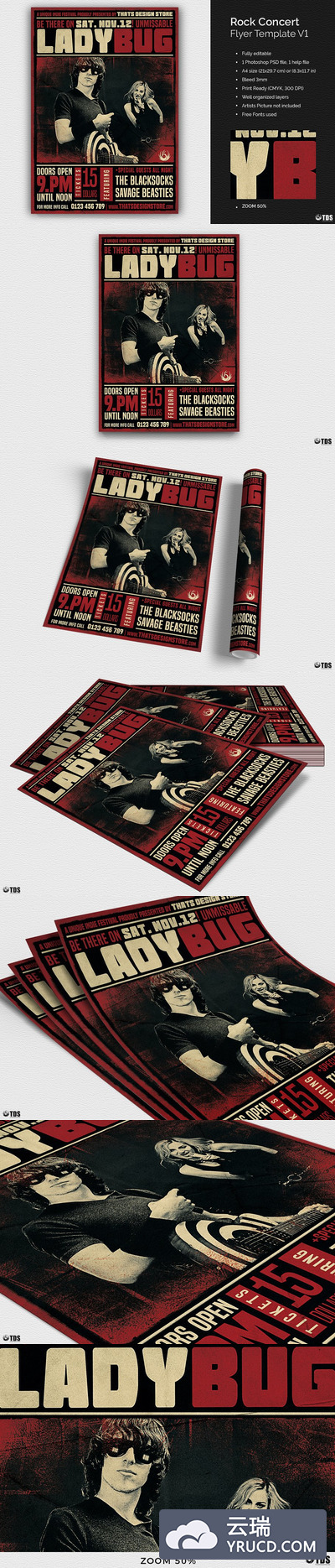 摇滚音乐海报 Rock Concert Flyer PSD V1