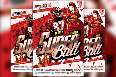 超级球星海报传单模板 Super Bowl Flyer Template
