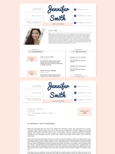 粉彩简历求职信模板 Pastel Resume, Cover Letter Template