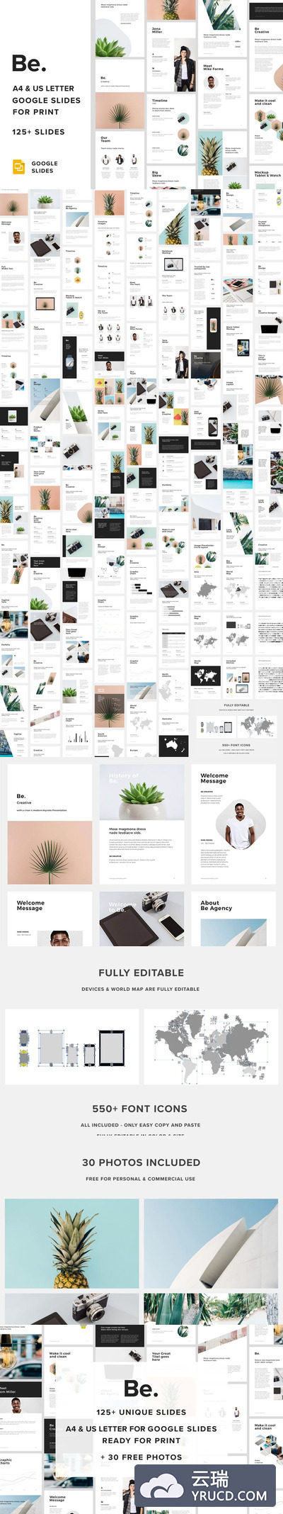 A4竖版谷歌Slides PPT模版 A4 Vertical Google Slides +30 Photos