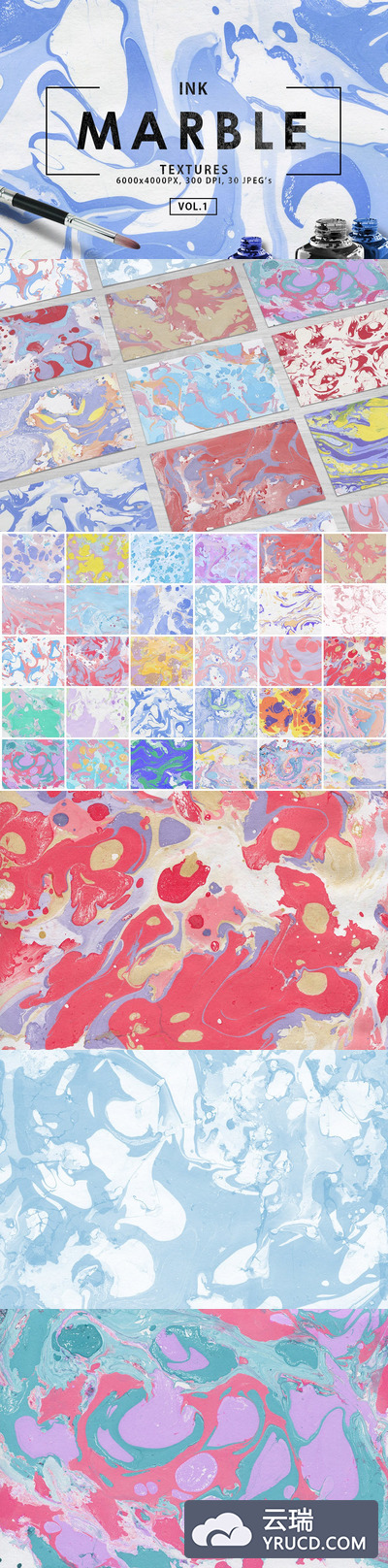 时尚个性的多色大理石墨水背景底纹纹理集合