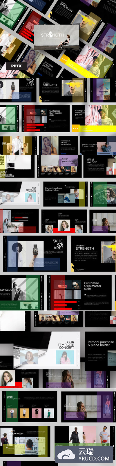 时尚高端的高对比度powerpoint幻灯片演示模板（pptx）