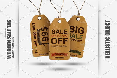 逼真的牛仔裤吊牌样机图形 Realistic Wooden Sale Tag Vector