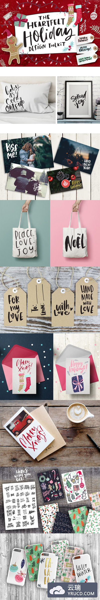 矢量 | 圣诞节主题30个手写字礼物盒姜饼人糖果手杖剪贴画手绘