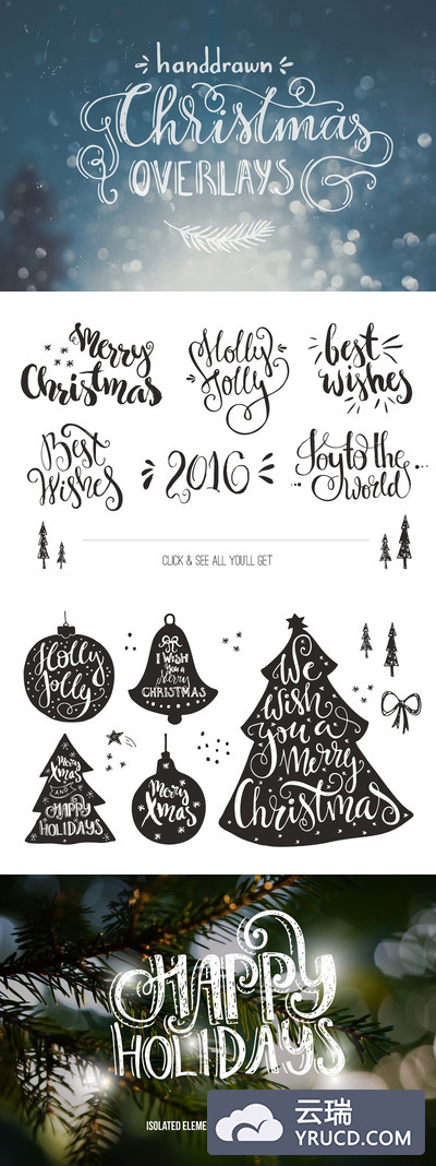 手绘圣诞照片素材 Handdrawn Christmas Photo Overlays