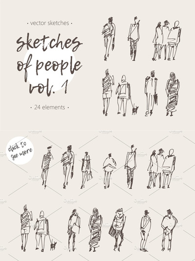 手绘人物草图素材 Sketches of different people, vol. 1