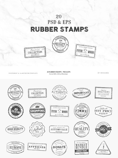 20个橡皮图章 - PSD和EPS 20 Rubber Stamps  - PSD & EPS