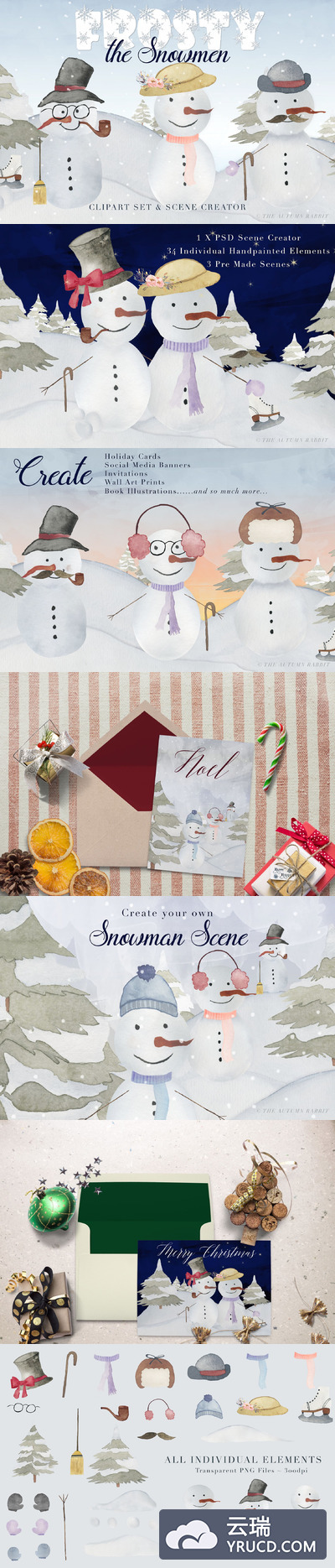 雪人圣诞节场景素材 Snowman Scene Creator & Clipart