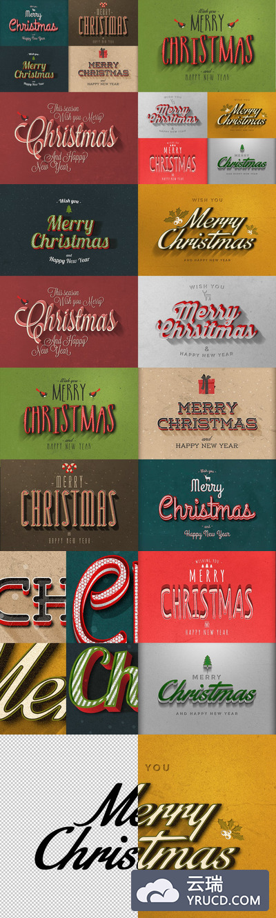 时尚好用的高品质新年圣诞节3D立体文字效果图层样式Vol.2