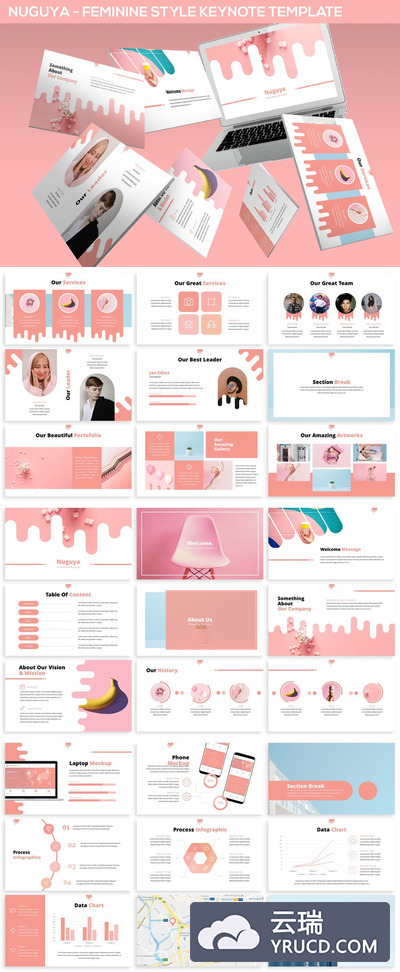 高端时尚优雅的女性风格主题keynote幻灯片演示模板（key）