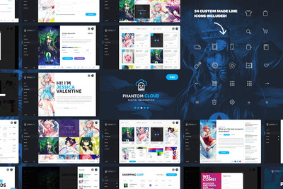 时尚动漫漫画数字艺术家商店网站PSD设计模板