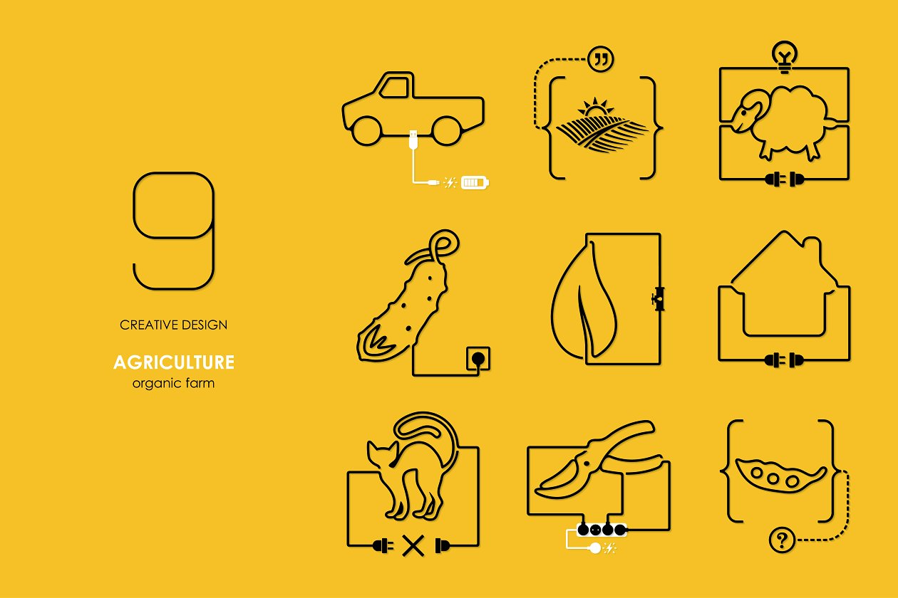 农业链接联网创意主题图标 Agriculture: connection flat design