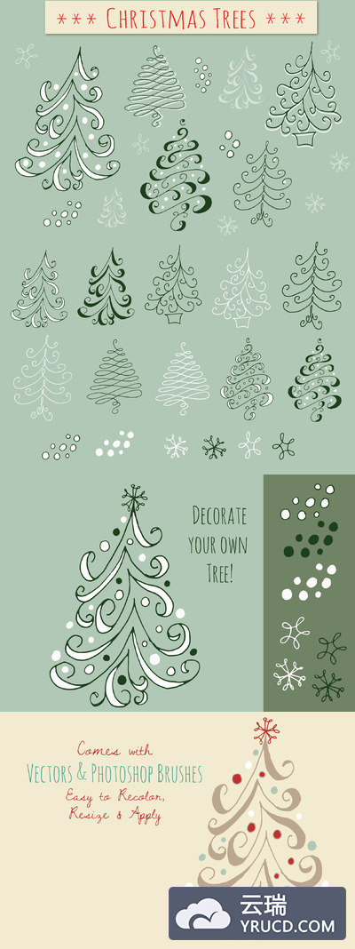 可爱涂鸦圣诞树 Cute Doodle Christmas Trees