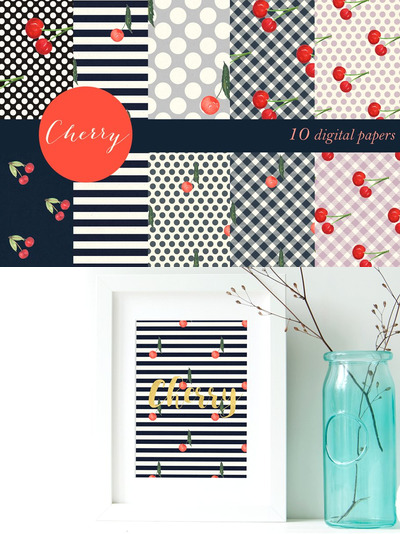 樱桃水彩背景纹理素材 Cherry. Pin up watercolor paper