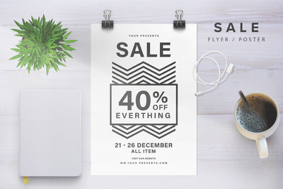 时尚高端清新的简约打折促销SALE海报宣传单DM设计模板