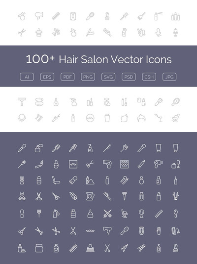 100+个理发美发沙龙图标 100+ Hair Salon Vector Icons