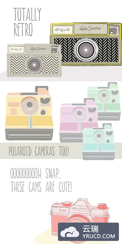 经典的相机图形插图 Vintage Cameras- Images, PSD, Vector