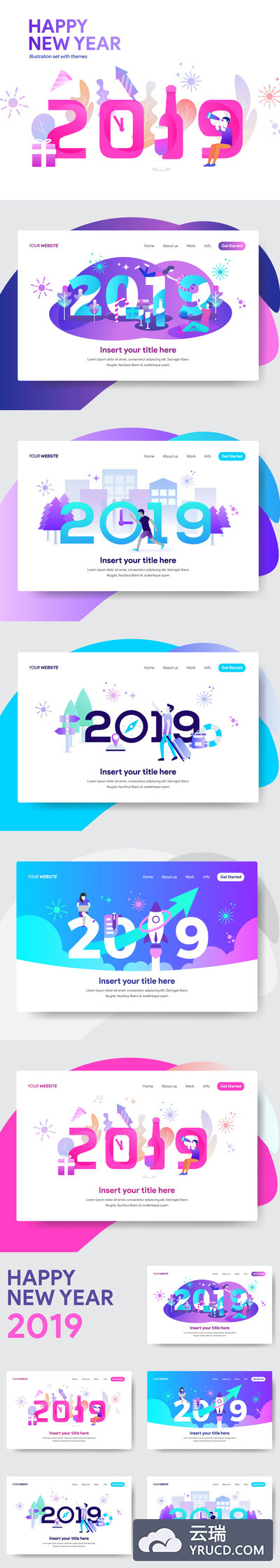 2019年高品质新年创意插画素材下载 [Ai]