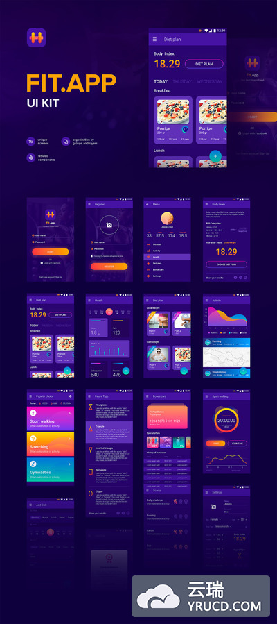 figma打造的Material Design规范的安卓Android健身APP UI下载 [Fig]