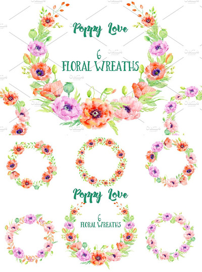 水彩罂粟花环 Watercolor Poppy Wreaths