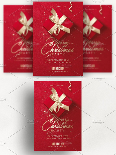 红色圣诞节礼物海报模板PSD下载