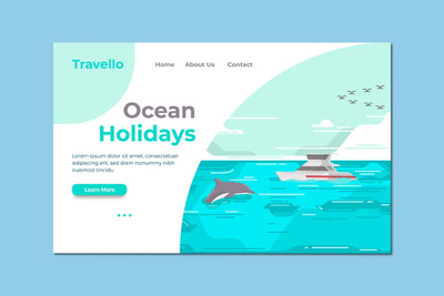 时尚高端简约清新海洋假日着陆页海报banner着陆页插画插图设计模板