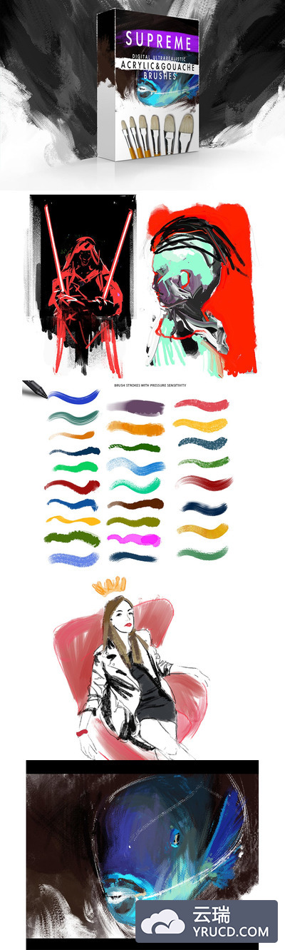 超现实质感的丙烯酸和手绘水彩水粉画笔photoshop笔刷