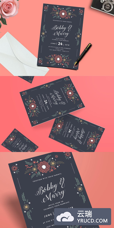 花卉婚礼邀请函 Floral Wedding invitation