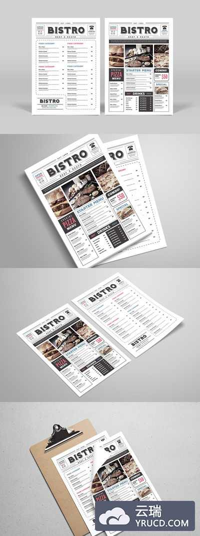 报纸风格的美食海报模板 Newspaper Style Food Menu