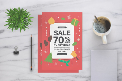 时尚清新简约可爱扁平化风格的新年圣诞节海报宣传单DM设计模板