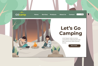 时尚清新可爱的户外活动拓展训练海报banner着陆页插画设计模板