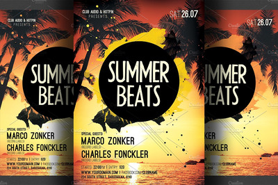 夏天海边海报模板 Summer Beats Party Flyer Template