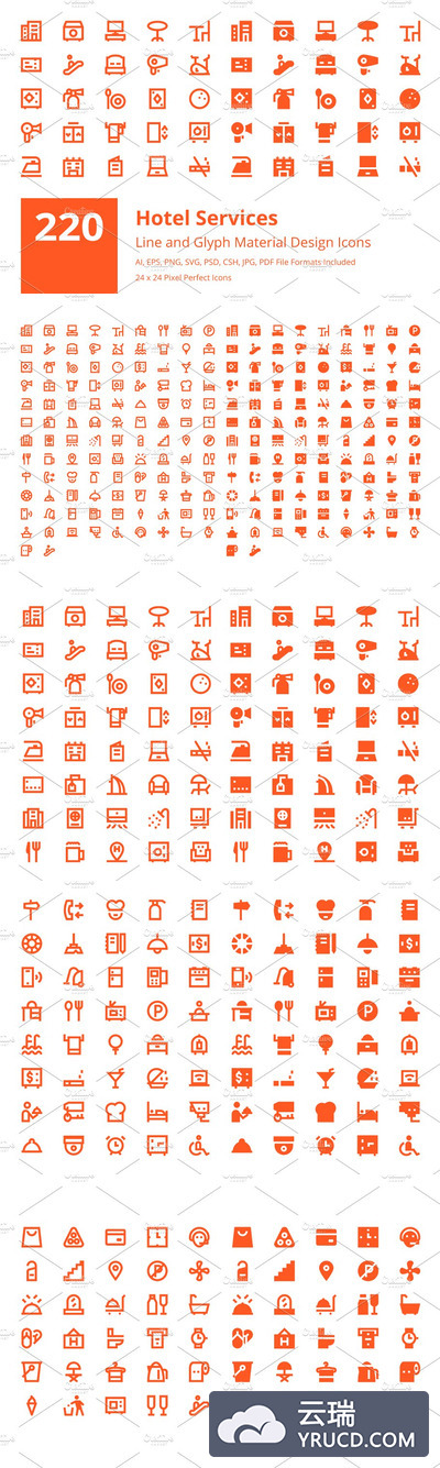 220个酒店服务相关图标 220 Hotel Services Material Icons