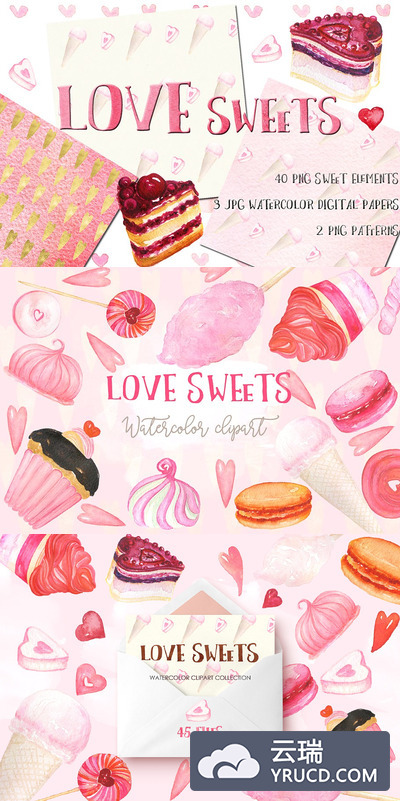 爱甜食水彩画图形插画 Love sweets. Watercolors clipart