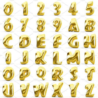3D黄金数字字母素材 3D gold numbers and letters.