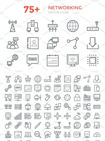 75+ 网络主题图标 75+ Networking Vector Icons