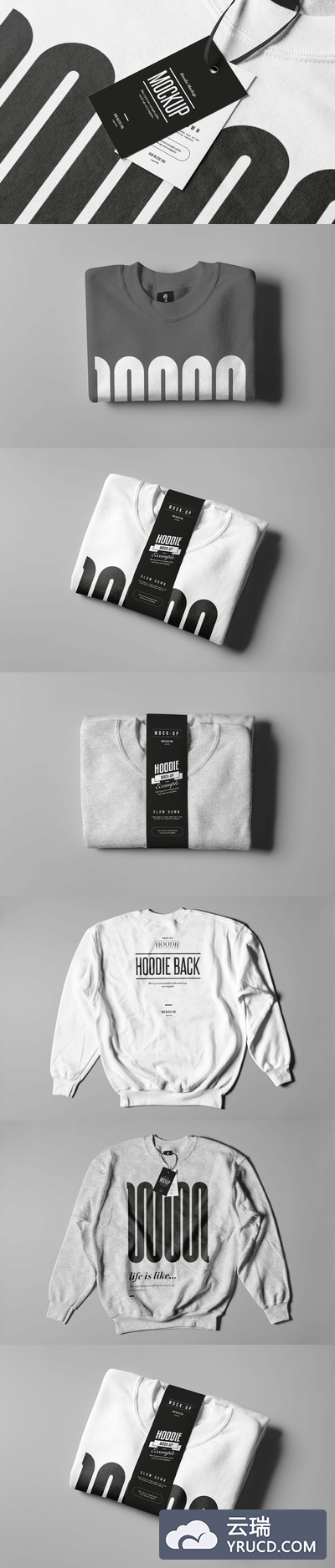 样机 | 秋冬季节服装长袖圆领毛衣平铺折叠标签黑白灰