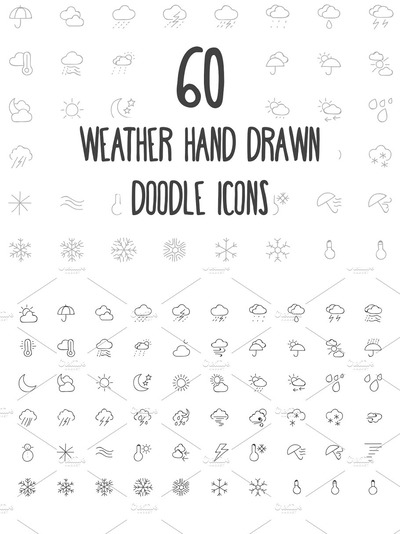 60天气手绘涂鸦图标 60 Weather Hand Drawn Doodle Icons