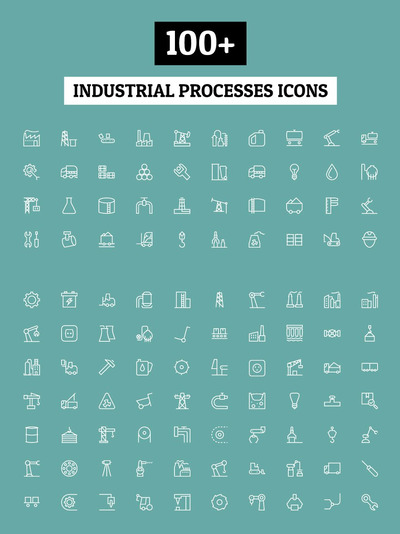 100+ 工业处理图标 100+ Industrial Processes Icons