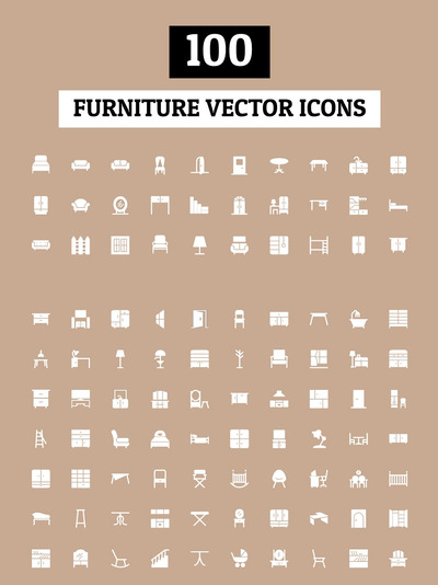 100个家具系列图标 100 Furniture Vector Icons