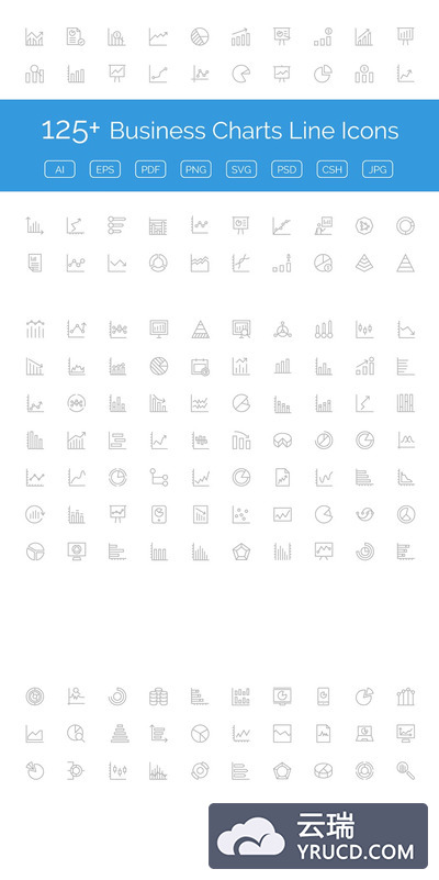 125+ 商业图形图标 125+ Business Charts Line Icons