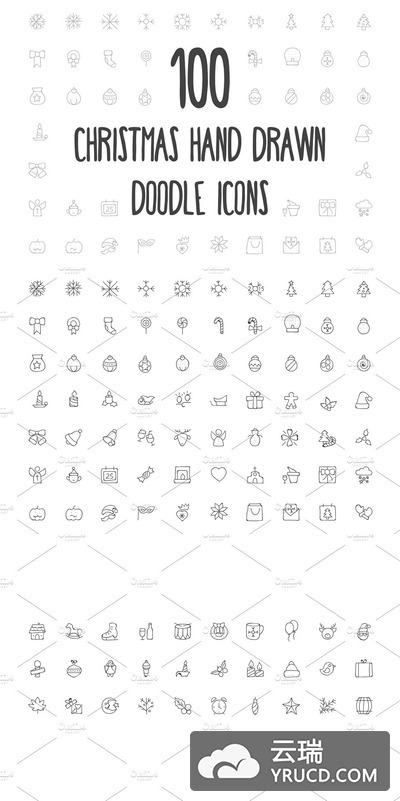 100个圣诞节手绘图标 100 Christmas Hand Drawn Icons