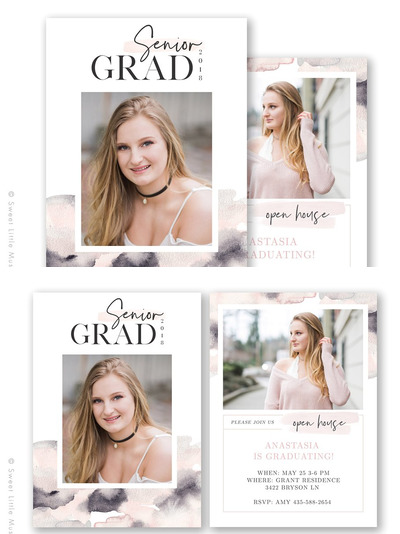 水彩效果的毕业公告海报卡片 Watercolor Senior Graduation Card