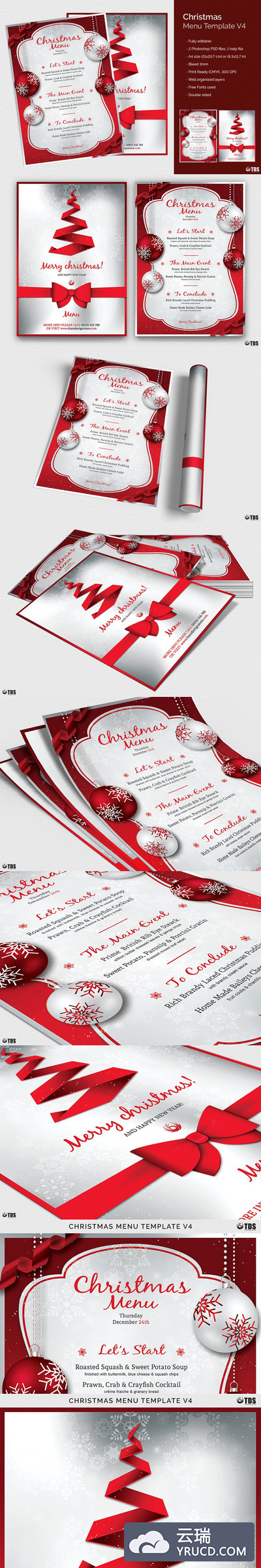圣诞节风格菜单 Christmas Menu PSD V4