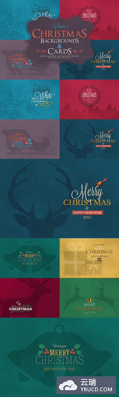 圣诞节卡片图形素材 Christmas Background & Cards Vol.4