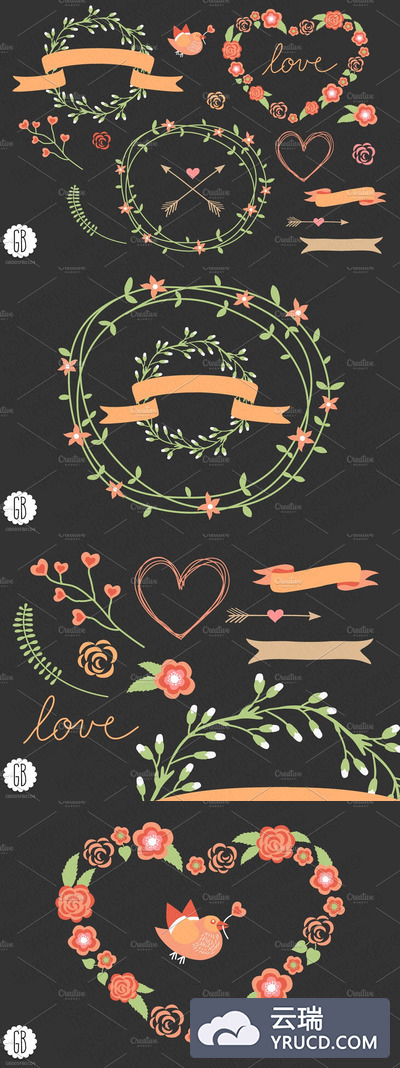 爱的花环玫瑰爱心图形 Love wreaths roses heart clip art