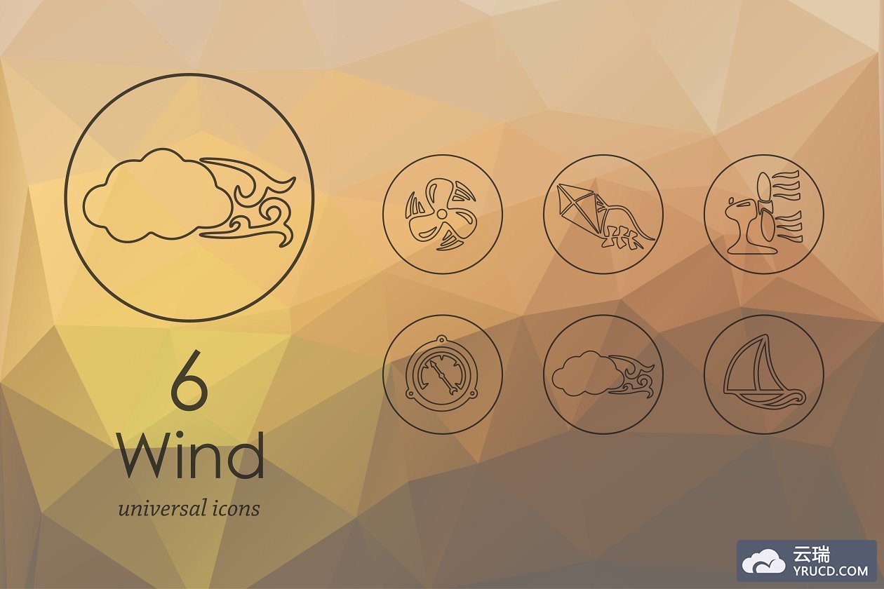 6个关于风的天气图标 6 wind line icons