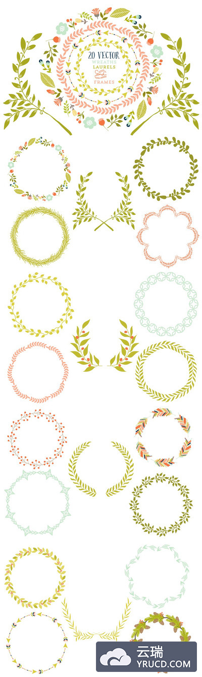 花卉桂冠和框架图形 Wreaths, Laurels & Frame Graphics