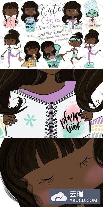黑皮肤卡通女孩素材 Dark skin toned Planner girls